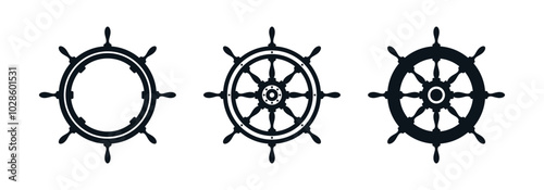 Steering wheel for ship vector icons. Icons of steering wheels