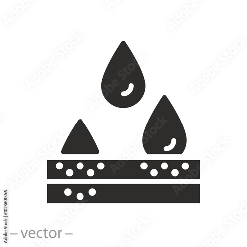 water absorption properties, moisture absorbing icon, layers soft fabric, wicking moist, diaper concept, flat vector illustration