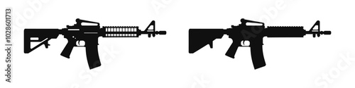 Automatic rifle vector silhouette icon set