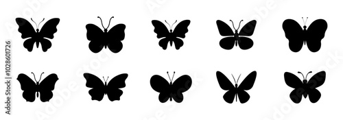 Butterfly silhouette vector icon set.