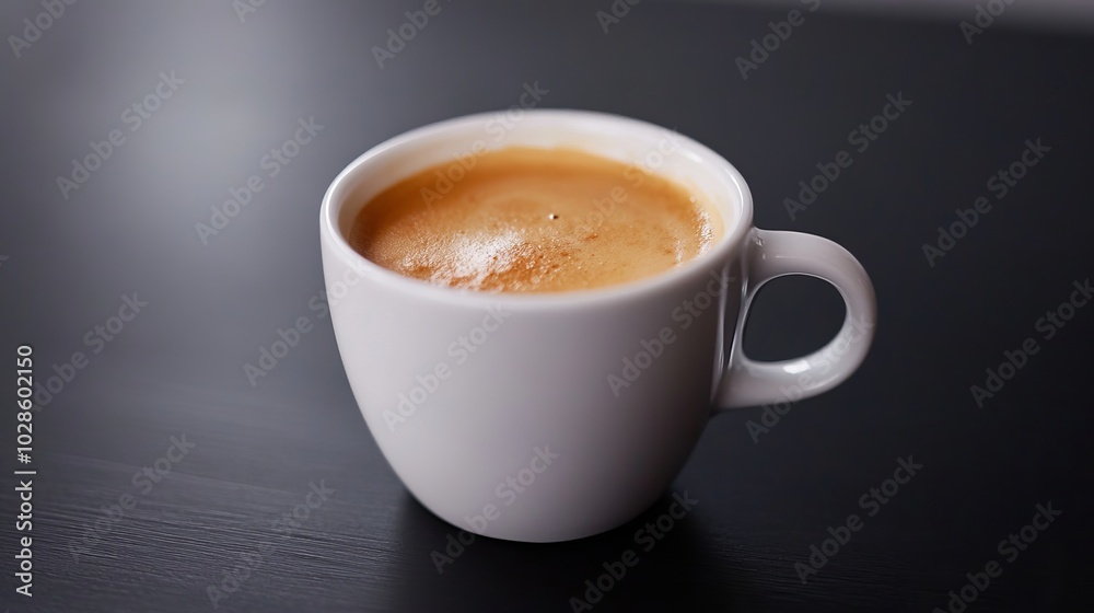 A coffee cup placed on a black table, captured with a shallow depth of field. A coffee cup placed on a black table, captured with a shallow depth of field.
