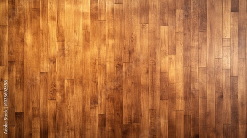 An overhead view of a hardwood maple basketball court floor.