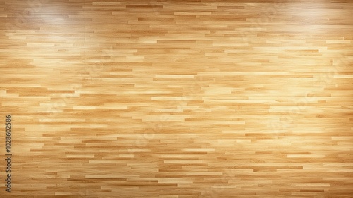An overhead view of a hardwood maple basketball court floor.