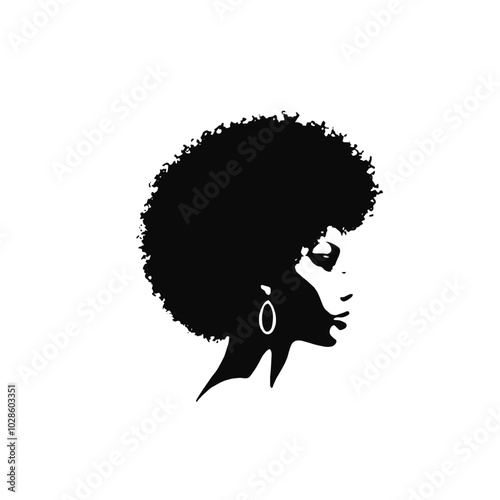 A black silhouette of a woman with an afro hairstyle 