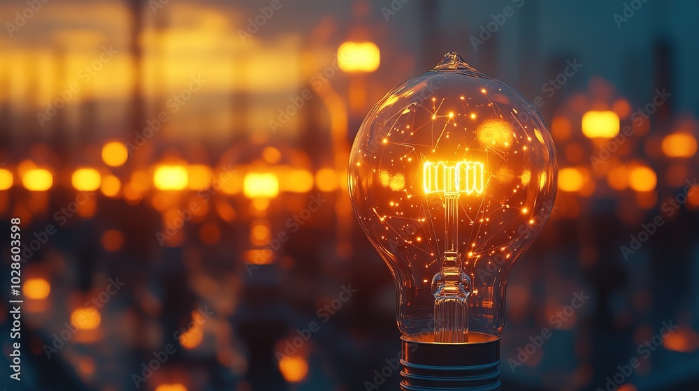 Pumpjacks On Lightbulb technology glowing Pumpjacks On Lightbulb technology glowing