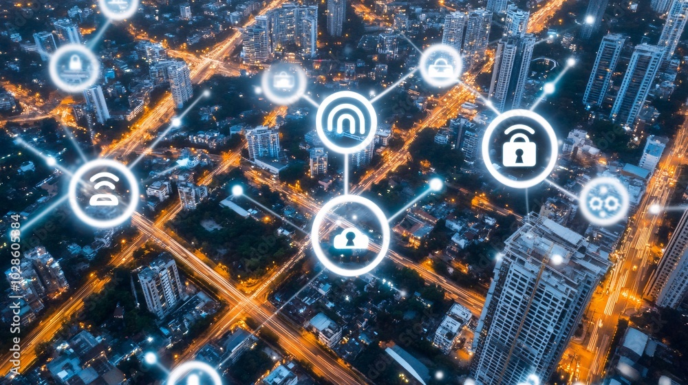 Smart traffic management systems controlling city traffic flow through interconnected digital platforms Stock Photo with side copy space Smart traffic management systems controlling city traffic flow through interconnected digital platforms Stock Photo with side copy space