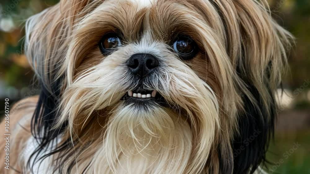 Smiling Shih Tzu with Flowing Fur Looking at Camera Smiling Shih Tzu with Flowing Fur Looking at Camera