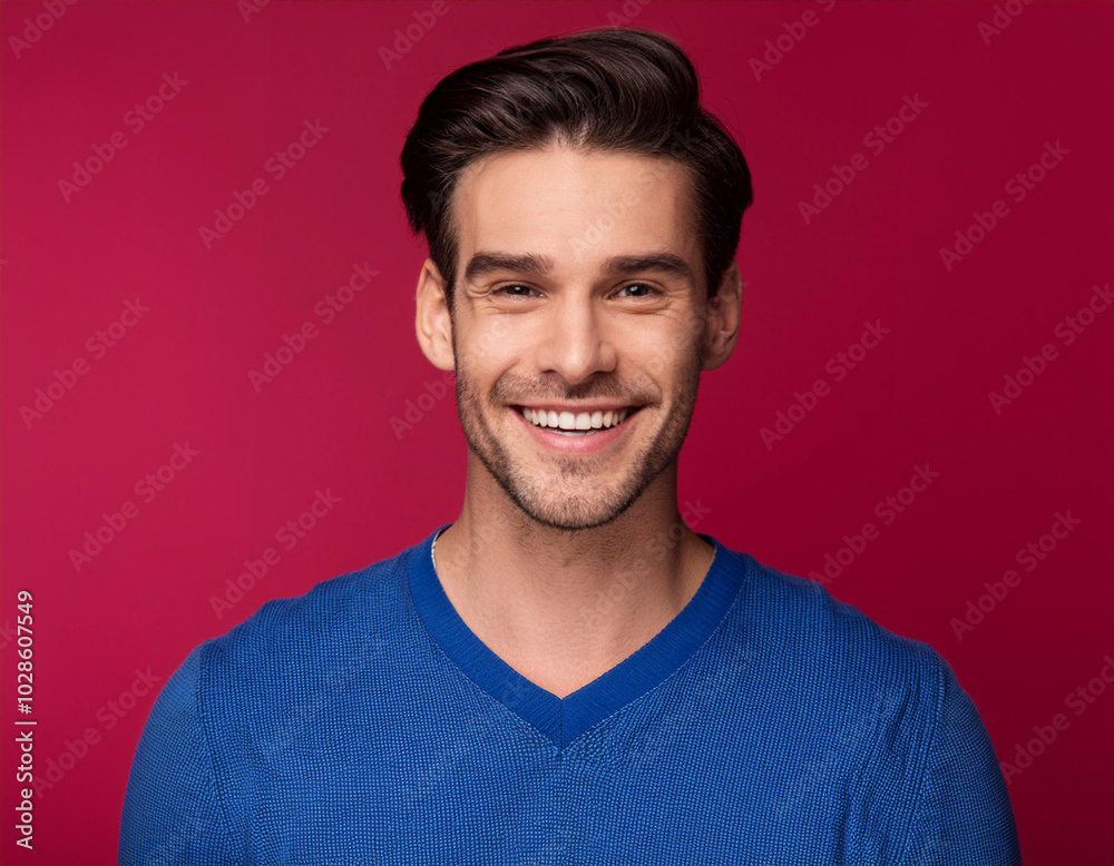 Headshot Portrait of a Smiling Man with Contemporary Style, Isolated on Color Background with Ample Copy Space Headshot Portrait of a Smiling Man with Contemporary Style, Isolated on Color Background with Ample Copy Space