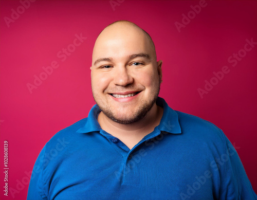 Headshot Portrait of a Smiling Man with Contemporary Style, Isolated on Color Background with Ample Copy Space