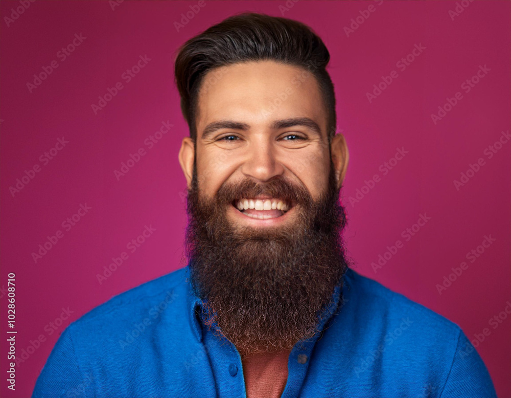 Fototapeta premium Headshot Portrait of a Smiling Man with Contemporary Style, Isolated on Color Background with Ample Copy Space