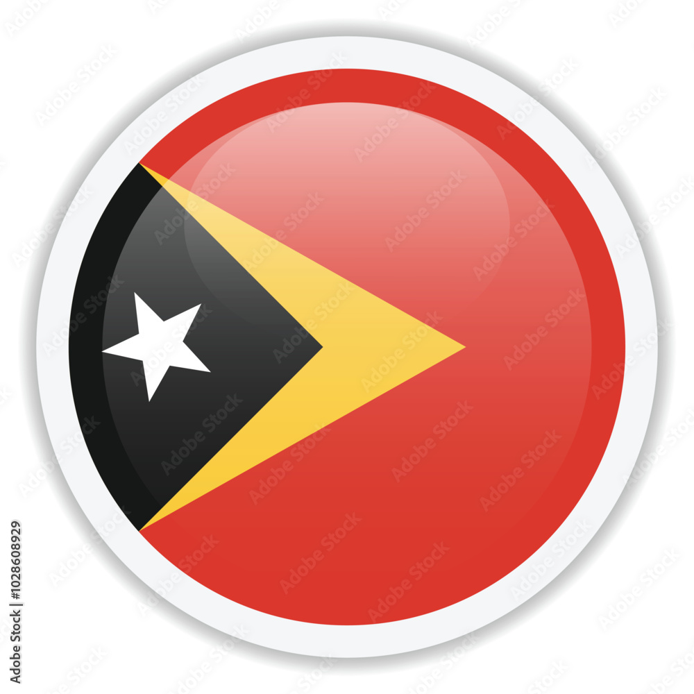Flag of East Timor. Glossy round icon isolated on white background Flag of East Timor. Glossy round icon isolated on white background