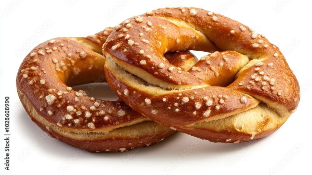 Two Soft Pretzels with Salt Glaze on White Background Two Soft Pretzels with Salt Glaze on White Background