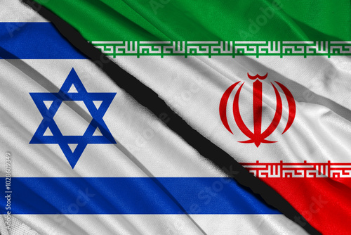 ISRAEL flag illustration combines IRAN flag, satin texture waving decoration background. 3d illustrations