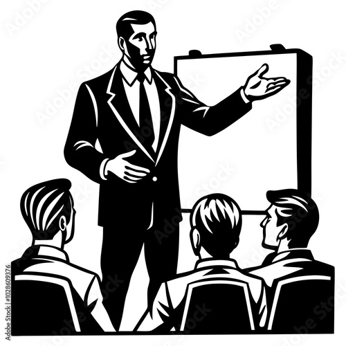 silhouette of a businessman in meeting with presentation briefing vector