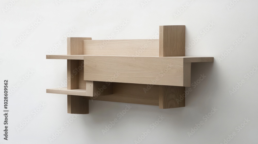 A Wooden Shelf Unit with Geometric Design A Wooden Shelf Unit with Geometric Design