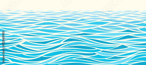 Seamless beautiful waves. Vector blue marine pattern. Stylized design...