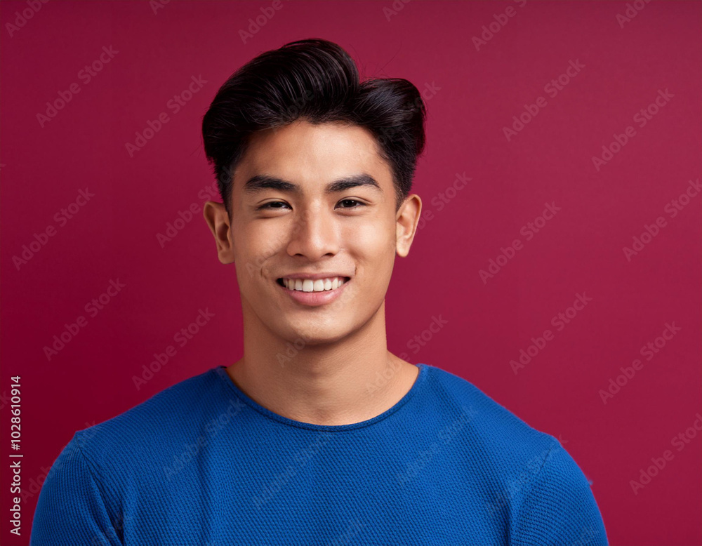 Headshot Portrait of a Smiling Man with Contemporary Style, Isolated on Color Background with Ample Copy Space Headshot Portrait of a Smiling Man with Contemporary Style, Isolated on Color Background with Ample Copy Space