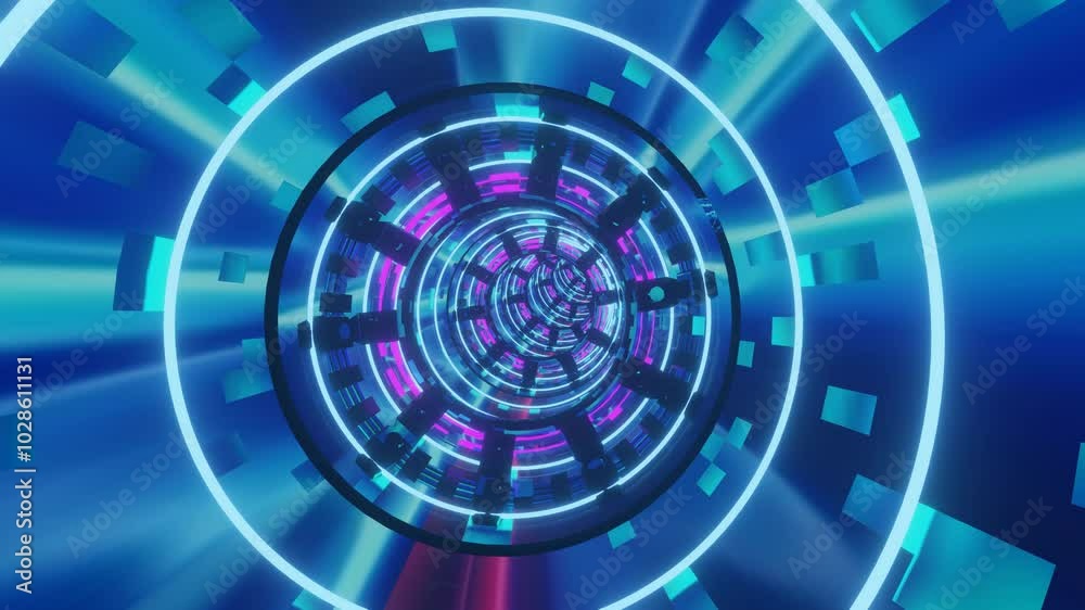 3d VJ loop background of futuristic infinity cylindrical tunnel with blue and purple neon lights 3d VJ loop background of futuristic infinity cylindrical tunnel with blue and purple neon lights