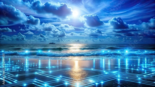 Ocean filled with brightly illuminated electronic components