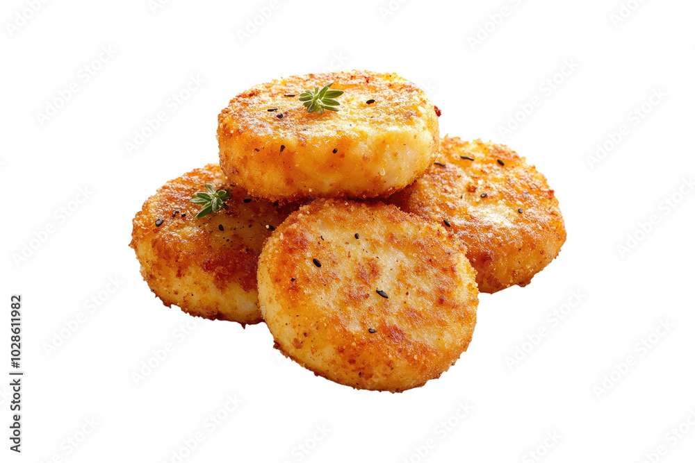 Crispy fried fish cakes with a golden exterior on a transparent background Crispy fried fish cakes with a golden exterior on a transparent background