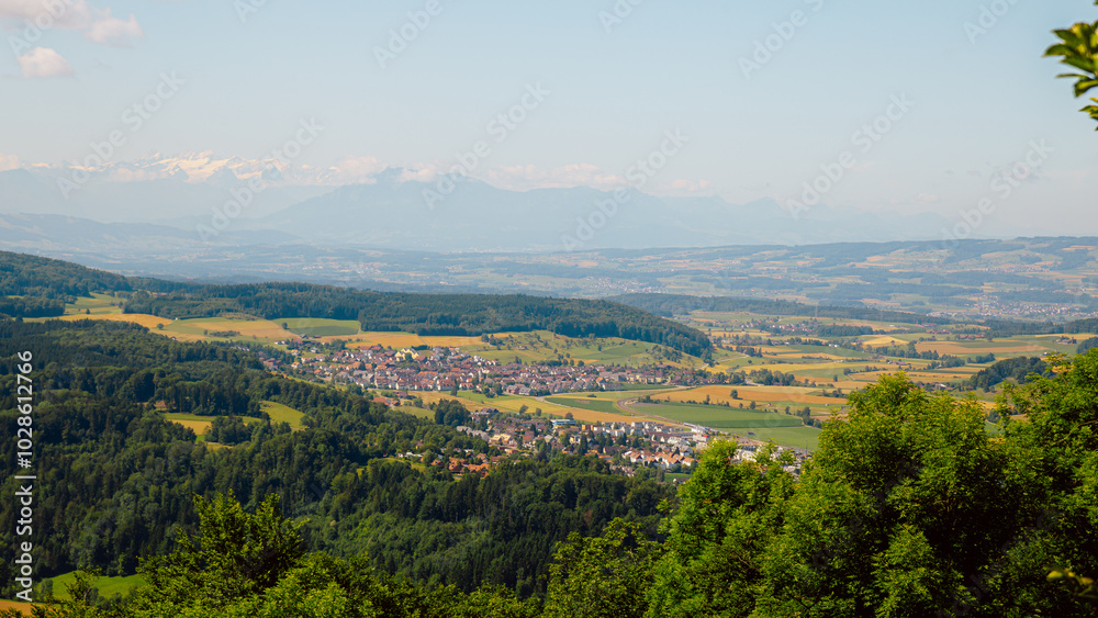 Fototapeta premium Picturesque Panoramic Landscape View of Scenic Countryside Valley