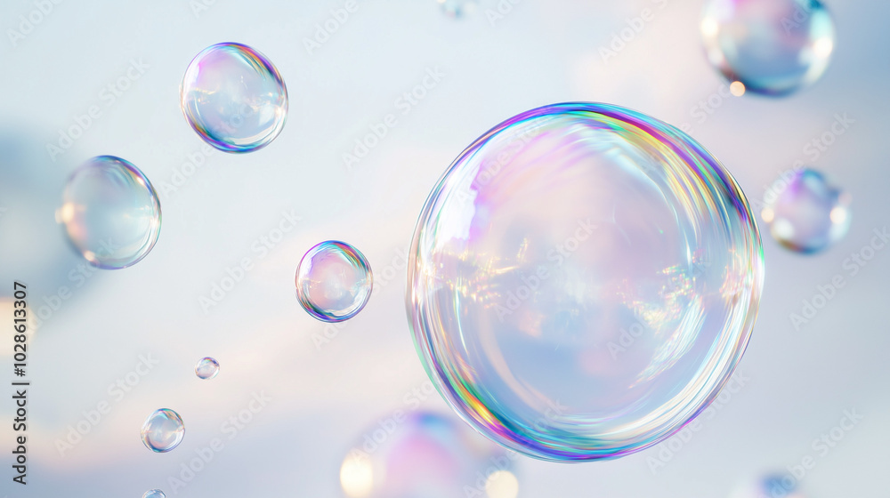 Large Soap Bubbles in the Air Reflecting Soft Pastel Colors Large Soap Bubbles in the Air Reflecting Soft Pastel Colors