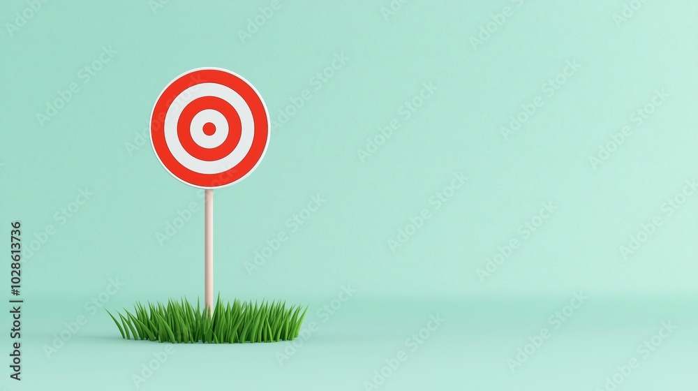 Minimal business target icon on light green background, representing the path to business success. Minimal business target icon on light green background, representing the path to business success.
