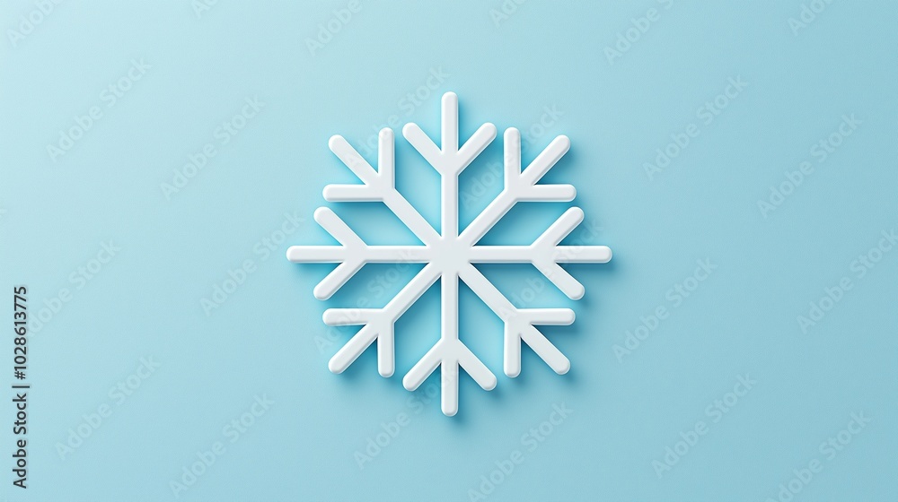 Snowflake icon with sharp, symmetrical lines, floating on a flat soft blue background, symbolizing winter's elegance in a minimal design. Snowflake icon with sharp, symmetrical lines, floating on a flat soft blue background, symbolizing winter's elegance in a minimal design.