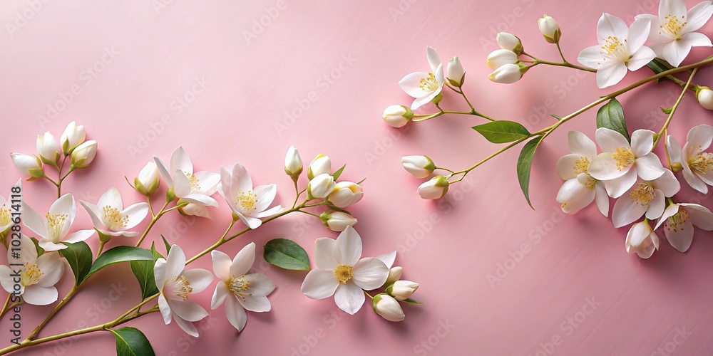 Oil painting of white jasmine flowers on pink background with gold accents Oil painting of white jasmine flowers on pink background with gold accents