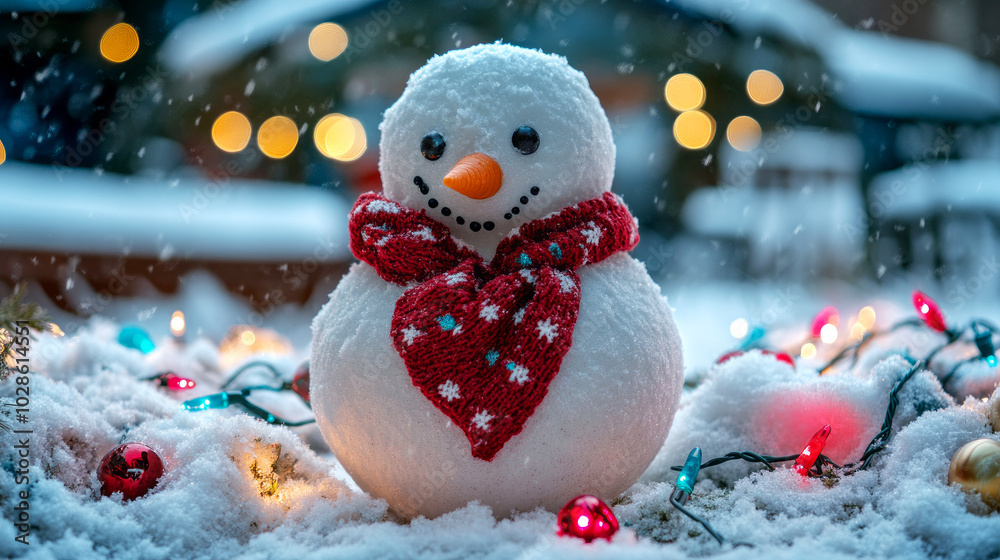Snowman with Heart-Shaped Scarf in Winter Wonderland Snowman with Heart-Shaped Scarf in Winter Wonderland