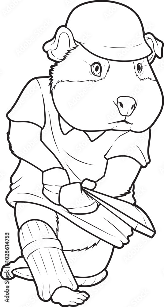 Fototapeta premium Guinea pig Cricket Cricket bat Animal Vector Graphic Art Illustration