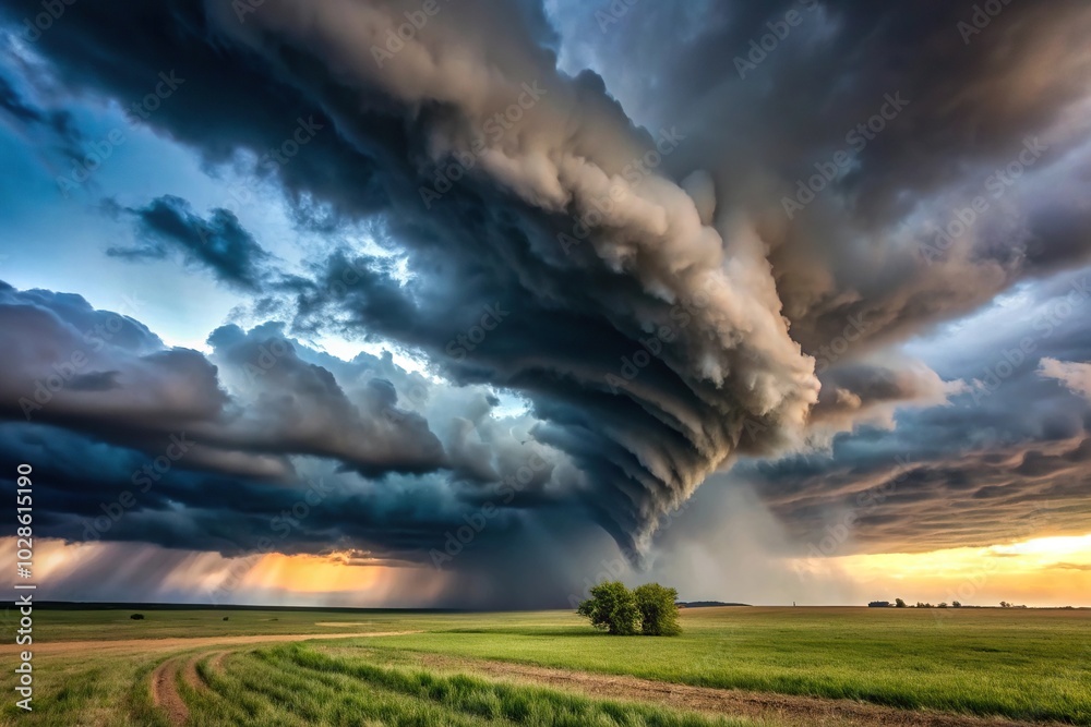 ominous sky and serene landscape with dark clouds gathering signaling approaching tornado ominous sky and serene landscape with dark clouds gathering signaling approaching tornado