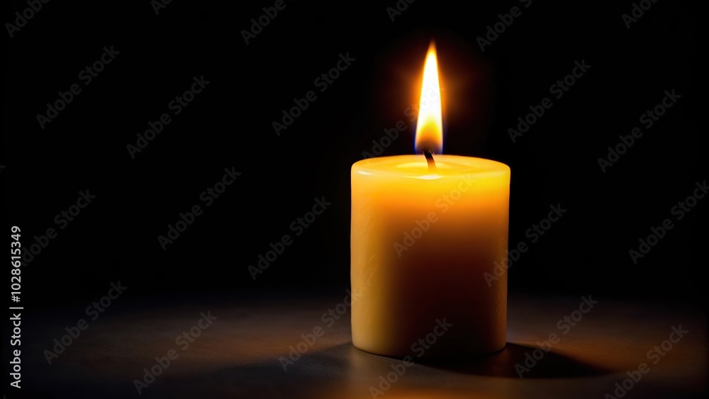 One light candle burning brightly in the black background Wide-Angle One light candle burning brightly in the black background Wide-Angle