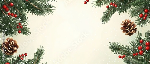 christmas background with fir branches and cones