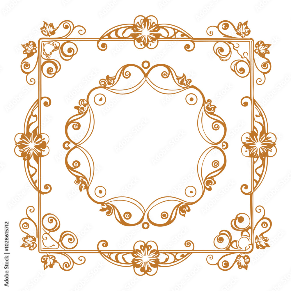 A gold frame with a design that says the name on it.