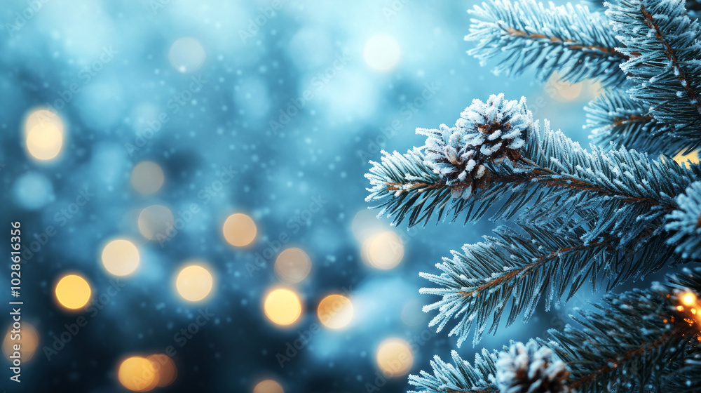 Frosty Pine Branches in Tranquil Winter Scene Frosty Pine Branches in Tranquil Winter Scene