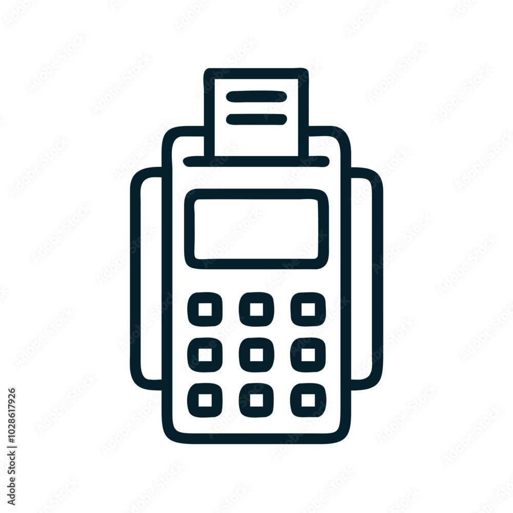Payment terminal icon in black outline on white background Payment terminal icon in black outline on white background