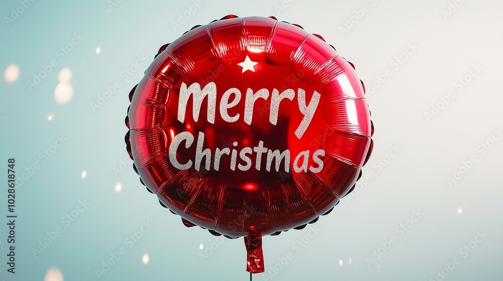 Fototapeta premium Festive Red Foil Balloon with Merry Christmas Text for Holiday Celebrations