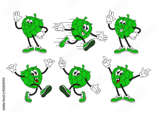 Cheerful hops Cartoon Mascot Illustration with Various Pose Set