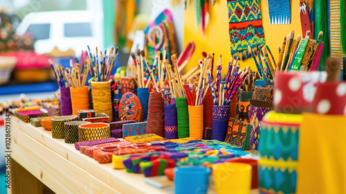 Colorful handmade souvenirs displayed on market stall