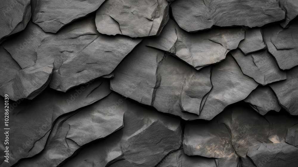 Close-up view of overlapping dark gray slate shingles forming a textured and layered pattern on a roof surface. Close-up view of overlapping dark gray slate shingles forming a textured and layered pattern on a roof surface.