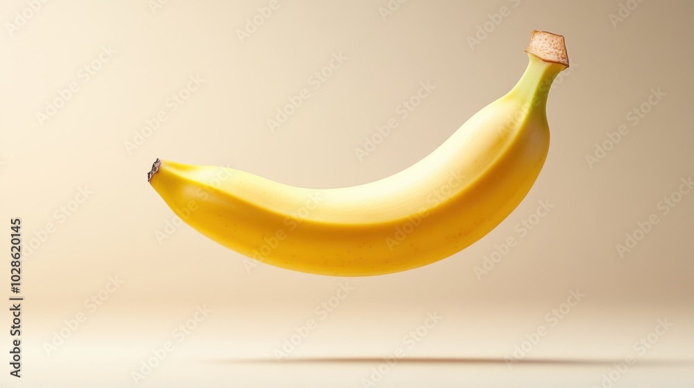 Banana, yellow floating in the air on a light background Banana, yellow floating in the air on a light background