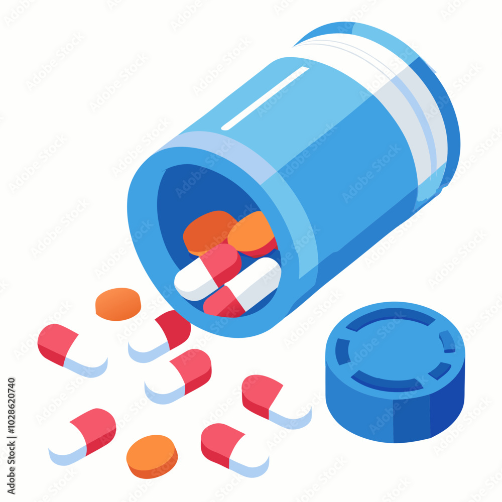 custom made wallpaper toronto digital Isometric medicine bottle with capsules spilling out