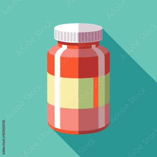 Flat design illustration of a vitamin supplement bottle