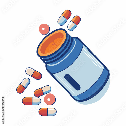  Illustration of pill bottle with capsules spilling out