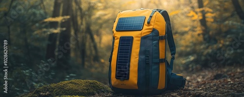 A solar-powered backpack, charging devices on the go photo