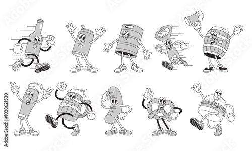 Vintage Collection of Oktoberfest Mascot with Various Pose Cartoon