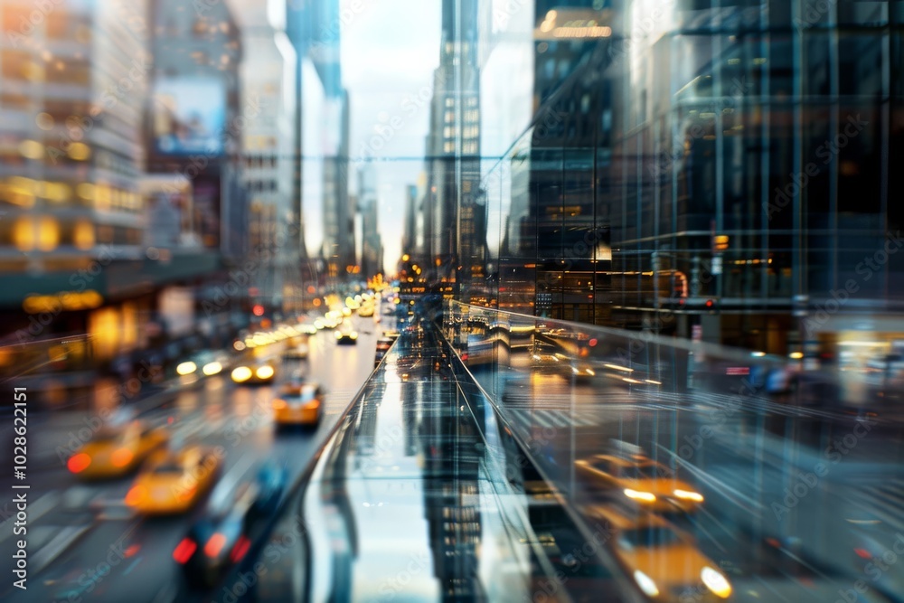 A city street view captures a busy urban area through reflective glass surfaces, blending motion and stillness in a fast-paced metropolis. A city street view captures a busy urban area through reflective glass surfaces, blending motion and stillness in a fast-paced metropolis.