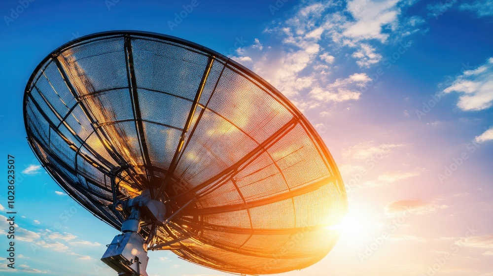 Satellite Dish Against Dramatic Sunset Sky Satellite Dish Against Dramatic Sunset Sky