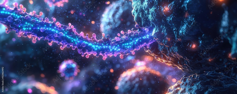 Colorful molecular structure on a vibrant background, showcasing cellular interaction. Colorful molecular structure on a vibrant background, showcasing cellular interaction.